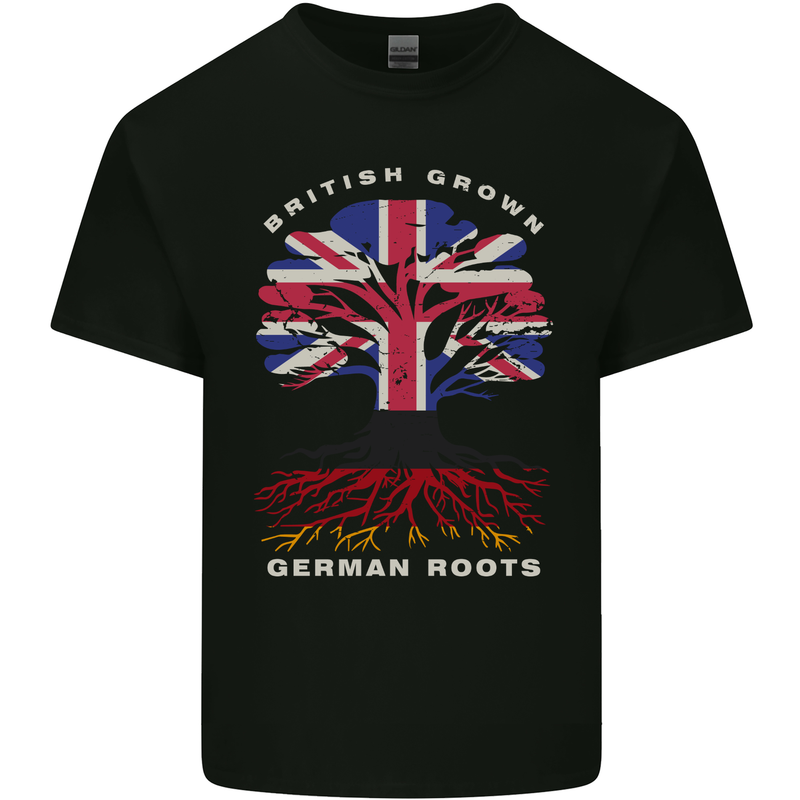 British Grown German Roots Germany Flag Mens Cotton T-Shirt Tee Top Black