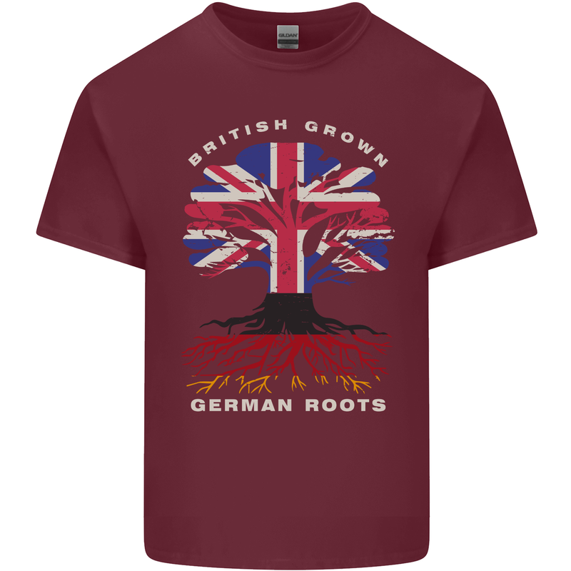 British Grown German Roots Germany Flag Mens Cotton T-Shirt Tee Top Maroon