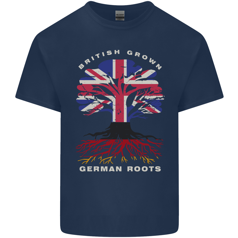 British Grown German Roots Germany Flag Mens Cotton T-Shirt Tee Top Navy Blue