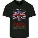 British Grown German Roots Germany Flag Mens V-Neck Cotton T-Shirt Black