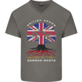 British Grown German Roots Germany Flag Mens V-Neck Cotton T-Shirt Charcoal