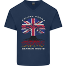 British Grown German Roots Germany Flag Mens V-Neck Cotton T-Shirt Navy Blue