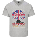 British Grown German Roots Germany Flag Mens V-Neck Cotton T-Shirt Sports Grey