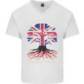 British Grown German Roots Germany Flag Mens V-Neck Cotton T-Shirt White
