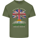 British Grown Indian Roots India Flag Mens Cotton T-Shirt Tee Top Military Green