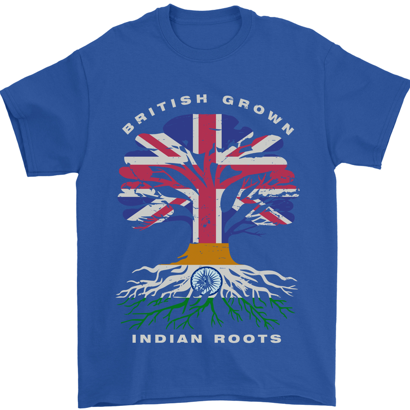 British Grown Indian Roots India Flag Mens T-Shirt 100% Cotton Royal Blue