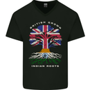 British Grown Indian Roots India Flag Mens V-Neck Cotton T-Shirt Black
