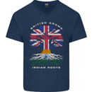 British Grown Indian Roots India Flag Mens V-Neck Cotton T-Shirt Navy Blue