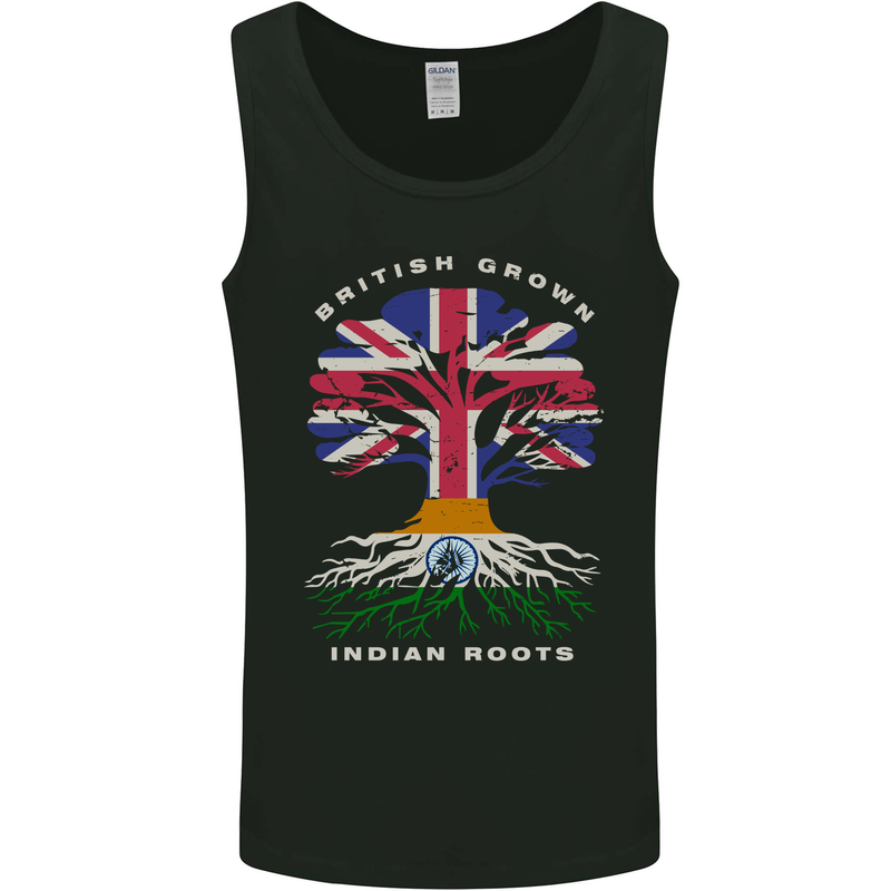 British Grown Indian Roots India Flag Mens Vest Tank Top Black