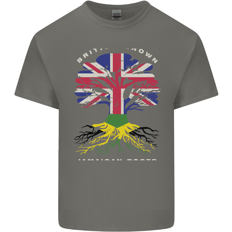 British Grown Jamaican Roots Jamaica Flag Mens Cotton T-Shirt Tee Top Charcoal