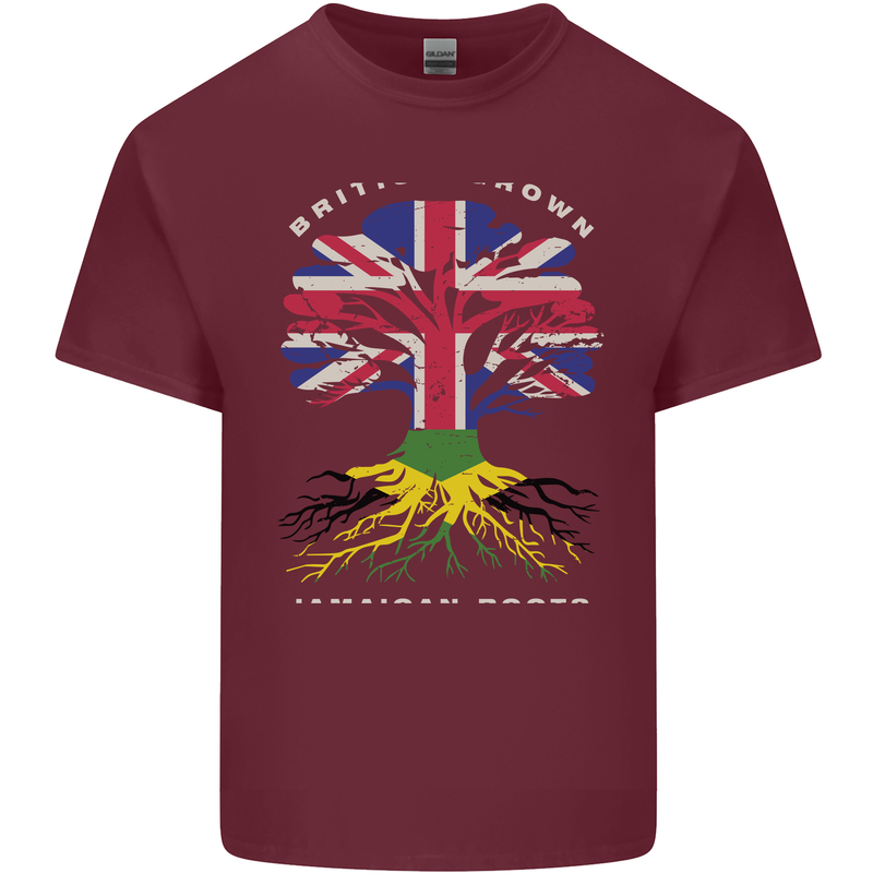 British Grown Jamaican Roots Jamaica Flag Mens Cotton T-Shirt Tee Top Maroon