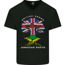 British Grown Jamaican Roots Jamaica Flag Mens V-Neck Cotton T-Shirt Black