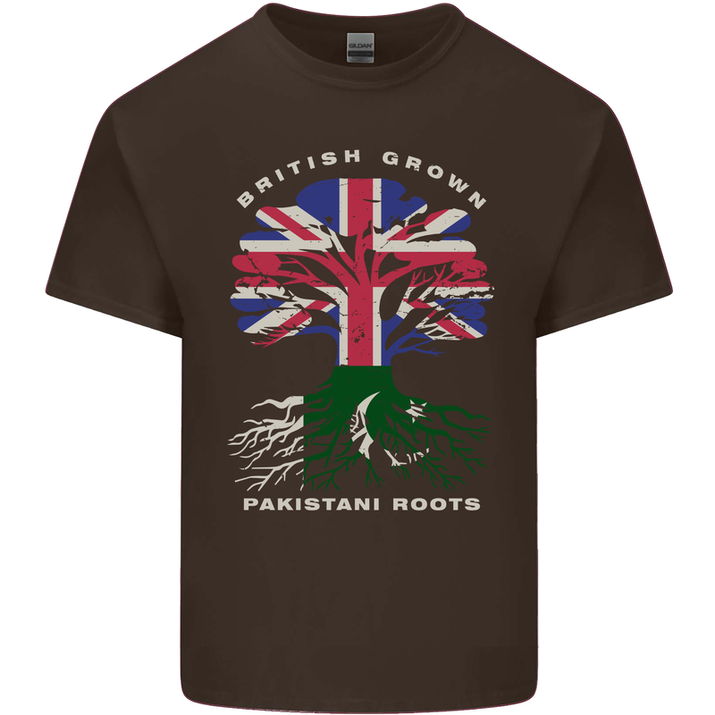 British Grown Pakistan Roots Flag Mens Cotton T-Shirt Tee Top Dark Chocolate