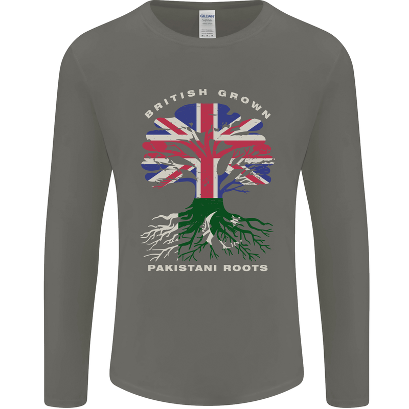 British Grown Pakistan Roots Flag Mens Long Sleeve T-Shirt Charcoal