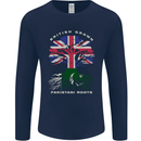 British Grown Pakistan Roots Flag Mens Long Sleeve T-Shirt Navy Blue