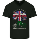 British Grown Pakistan Roots Flag Mens V-Neck Cotton T-Shirt Black