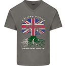 British Grown Pakistan Roots Flag Mens V-Neck Cotton T-Shirt Charcoal