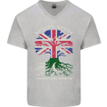 British Grown Pakistan Roots Flag Mens V-Neck Cotton T-Shirt Sports Grey