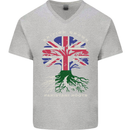 British Grown Pakistan Roots Flag Mens V-Neck Cotton T-Shirt Sports Grey