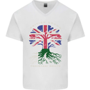 British Grown Pakistan Roots Flag Mens V-Neck Cotton T-Shirt White