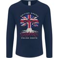British Grown Polish Roots Poland Mens Long Sleeve T-Shirt Navy Blue