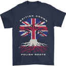 British Grown Polish Roots Poland Mens T-Shirt 100% Cotton Navy Blue