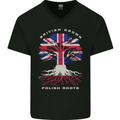 British Grown Polish Roots Poland Mens V-Neck Cotton T-Shirt Black