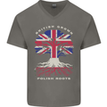 British Grown Polish Roots Poland Mens V-Neck Cotton T-Shirt Charcoal