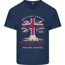 British Grown Polish Roots Poland Mens V-Neck Cotton T-Shirt Navy Blue
