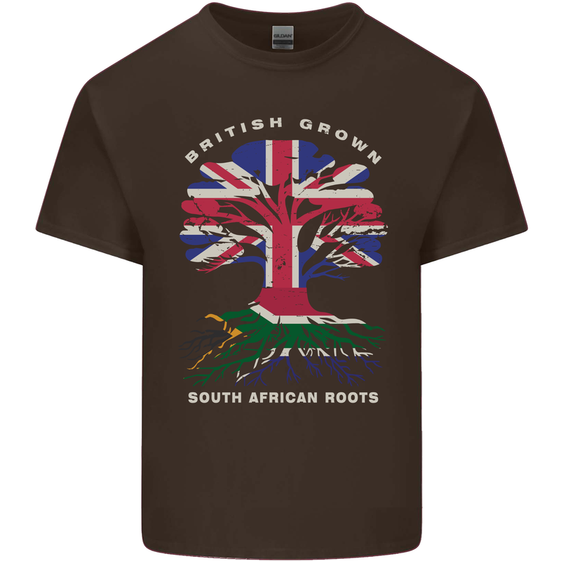 British Grown South African Roots Africa Flag Mens Cotton T-Shirt Tee Top Dark Chocolate