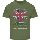 British Grown South African Roots Africa Flag Mens Cotton T-Shirt Tee Top Military Green