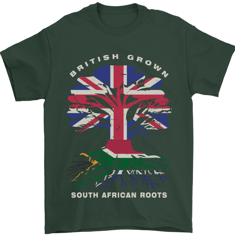 British Grown South African Roots Africa Flag Mens T-Shirt 100% Cotton Forest Green