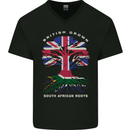 British Grown South African Roots Africa Flag Mens V-Neck Cotton T-Shirt Black