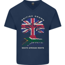 British Grown South African Roots Africa Flag Mens V-Neck Cotton T-Shirt Navy Blue