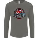 British Motorcycle Union Jack Flag Biker Chopper Mens Long Sleeve T-Shirt Charcoal