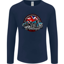 British Motorcycle Union Jack Flag Biker Chopper Mens Long Sleeve T-Shirt Navy Blue