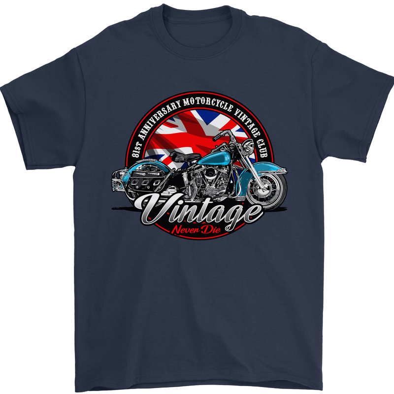 British Motorcycle Union Jack Flag Biker Chopper Mens T-Shirt 100% Cotton Navy Blue