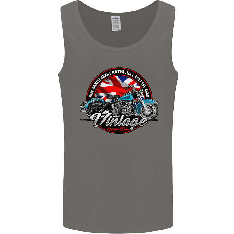 British Motorcycle Union Jack Flag Biker Chopper Mens Vest Tank Top Charcoal