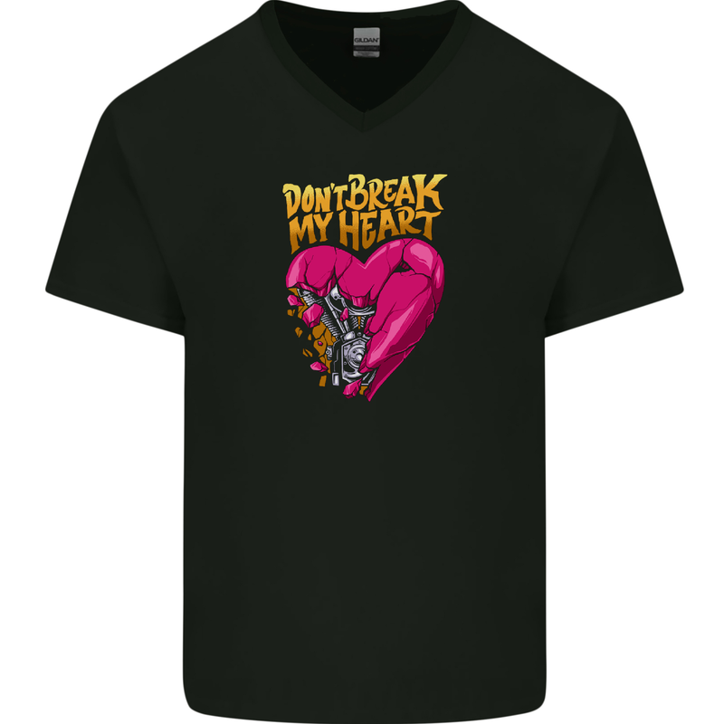 Broken Engine Heart Biker Motorbike Motorcycle Mens V-Neck Cotton T-Shirt Black