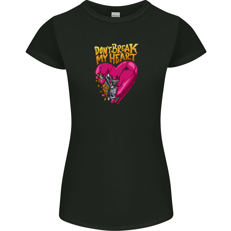 Broken Engine Heart Biker Motorbike Motorcycle Womens Petite Cut T-Shirt Black