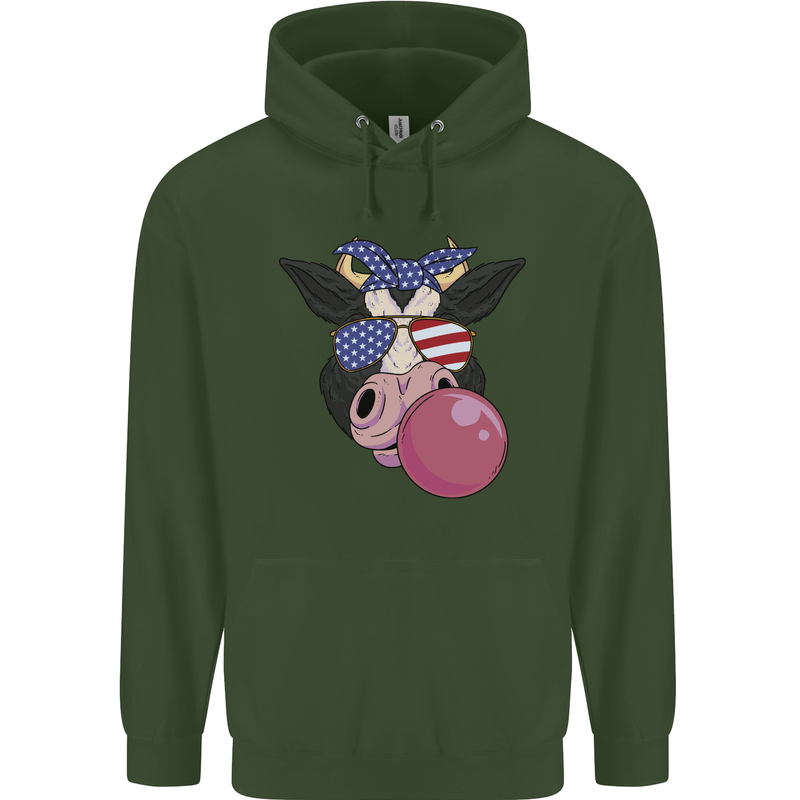 Bubblegum Cow American Shades & Bubble Gum Mens 80% Cotton Hoodie Forest Green