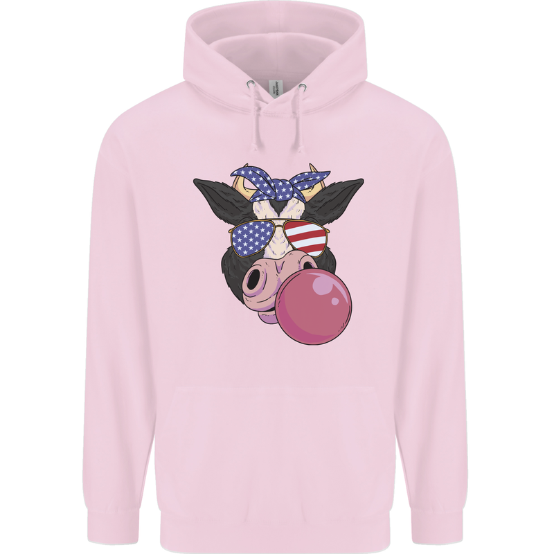 Bubblegum Cow American Shades & Bubble Gum Mens 80% Cotton Hoodie Light Pink