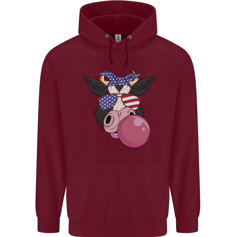 Bubblegum Cow American Shades & Bubble Gum Mens 80% Cotton Hoodie Maroon