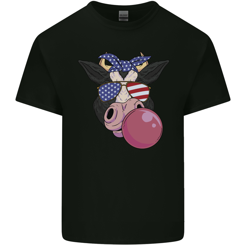 Bubblegum Cow American Shades & Bubble Gum Mens Cotton T-Shirt Tee Top Black