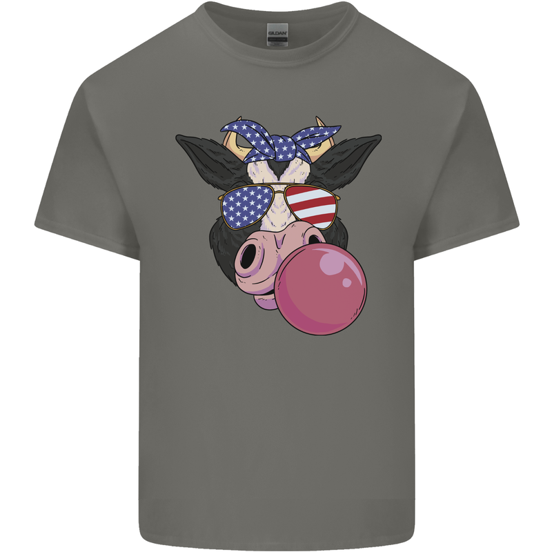 Bubblegum Cow American Shades & Bubble Gum Mens Cotton T-Shirt Tee Top Charcoal