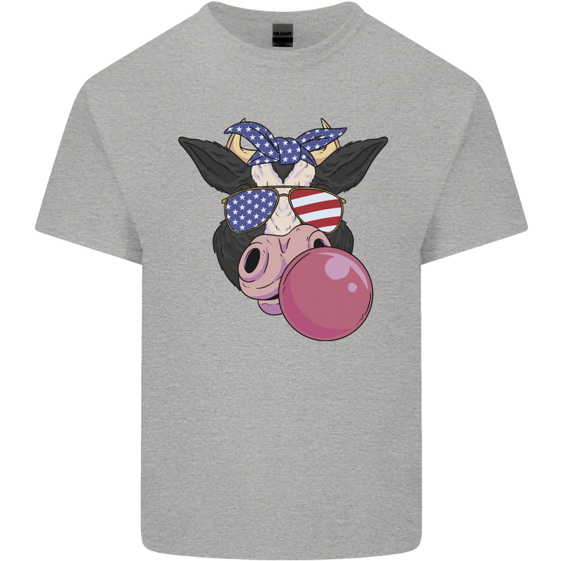 Bubblegum Cow American Shades & Bubble Gum Mens Cotton T-Shirt Tee Top Sports Grey