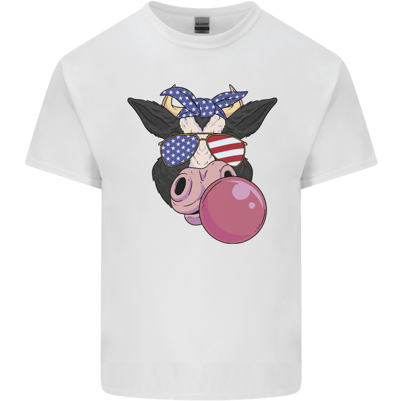 Bubblegum Cow American Shades & Bubble Gum Mens Cotton T-Shirt Tee Top White