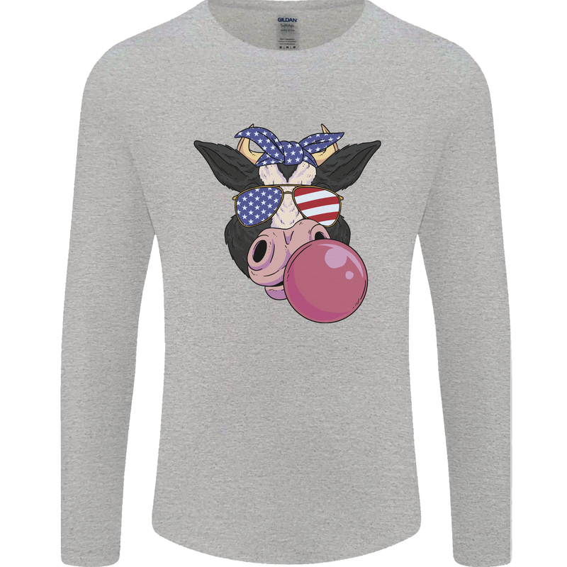Bubblegum Cow American Shades & Bubble Gum Mens Long Sleeve T-Shirt Sports Grey