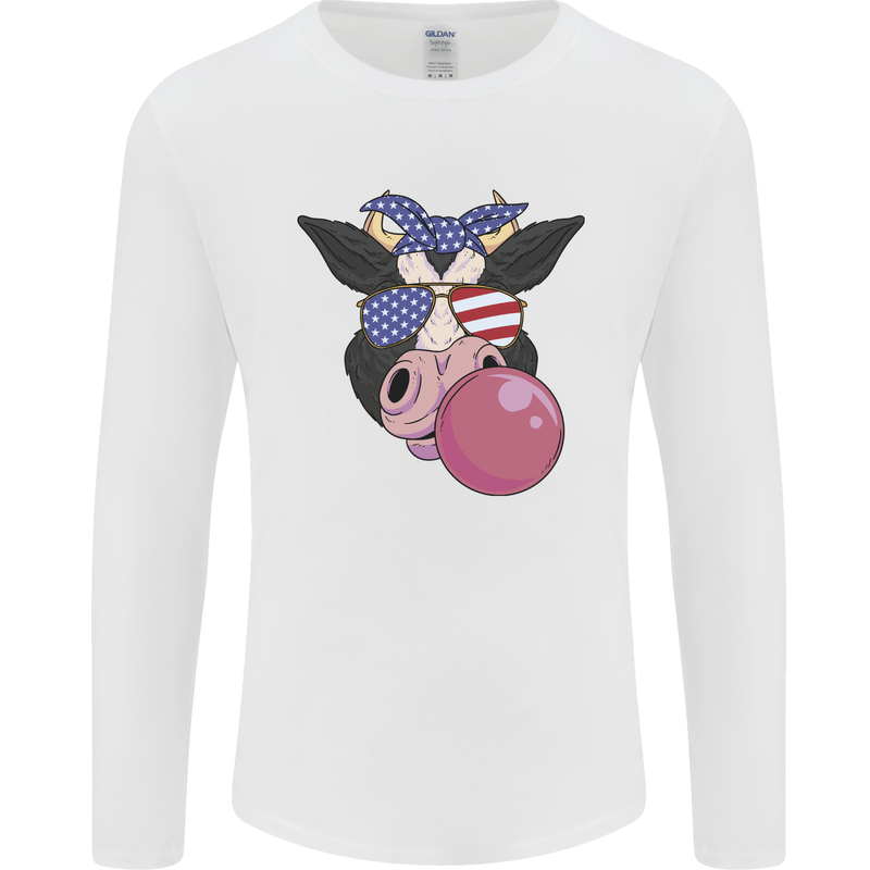 Bubblegum Cow American Shades & Bubble Gum Mens Long Sleeve T-Shirt White