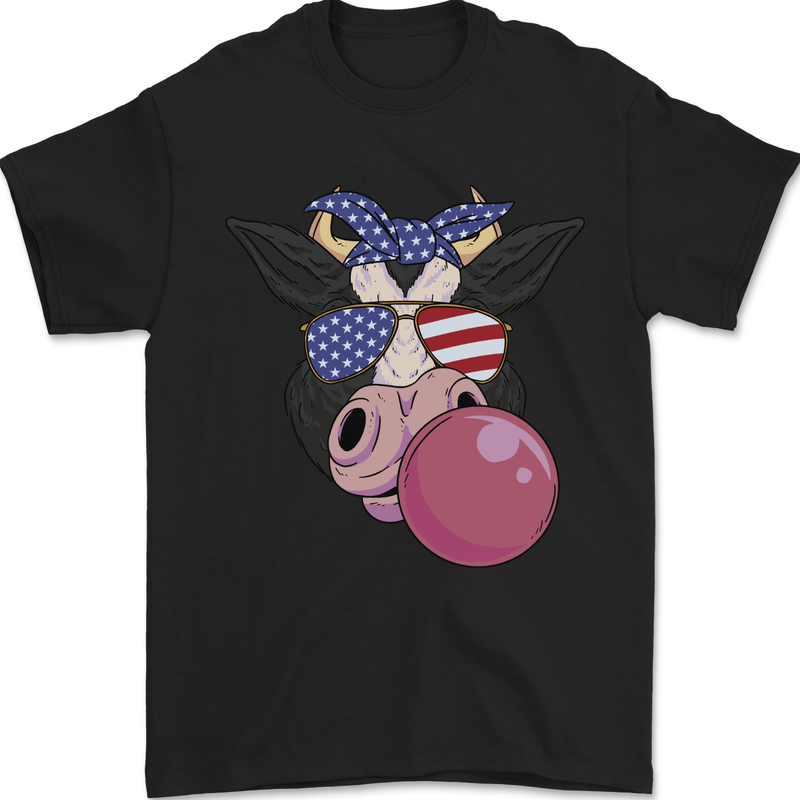 Bubblegum Cow American Shades & Bubble Gum Mens T-Shirt 100% Cotton Black